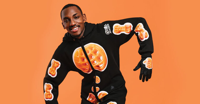 Man wearing the Cheetos Mac ' N Cheese Bold to the Bone Costume