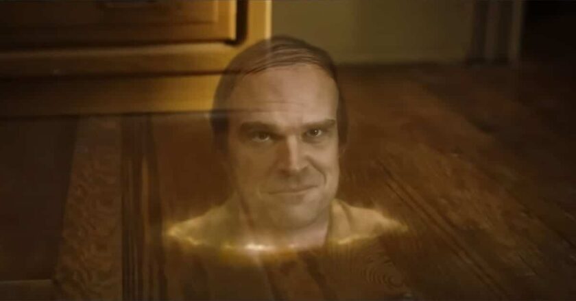 David Harbour as Ernest comes through the floor in the trailer for "We Have a Ghost"