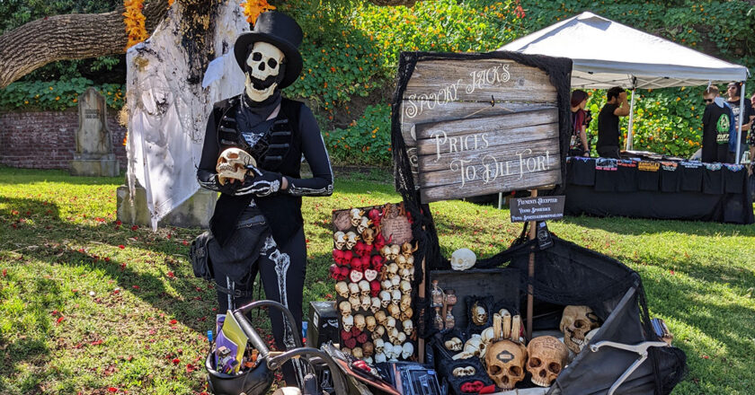 Spooky Jack sells his skull-inspired wares at Spooky Swap Meet