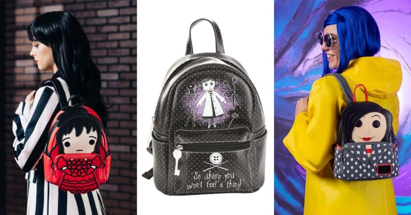 Loungefly Wedding Lydia Beetlejuice Mini Backpack, Coraline Polka Dot Mini Backpack, and Coraline Other Mother Loungefly Mini Backpack