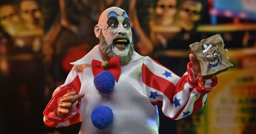 House of 1000 Corpses 20th Anniversary 8-inch Captain Spaulding figure holding his bag accessory