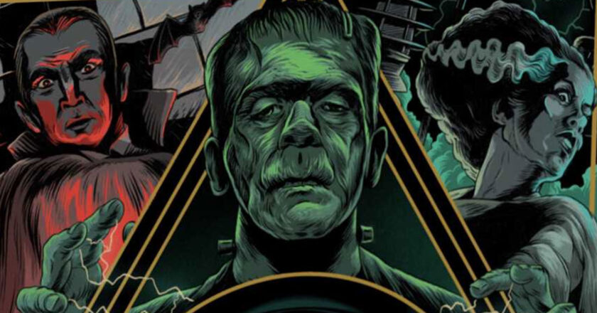 Dracula, Frankenstein's Monster, and Bride of Frankenstein from the Universal Monsters tarot packaging