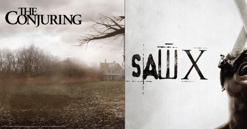 The Conjuring and SAW X movie posters.