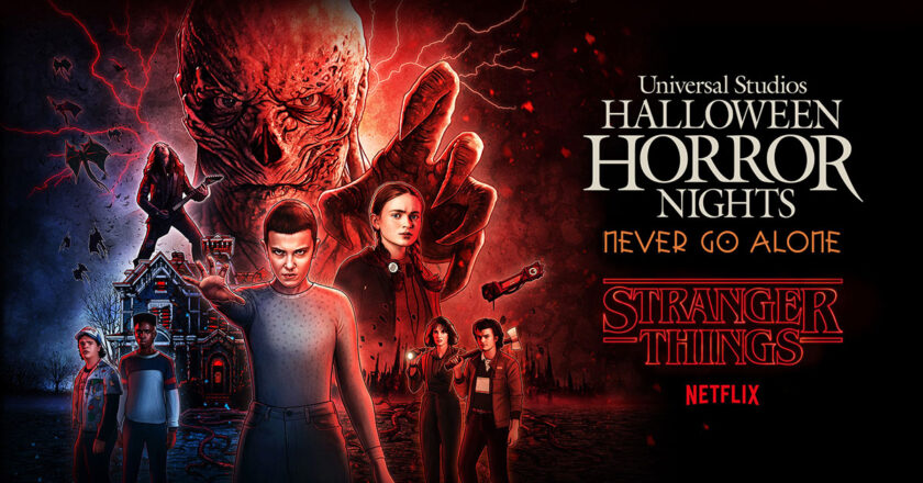 Halloween Horror Nights Stranger Things 4 key art featuring characters from the Netflix series