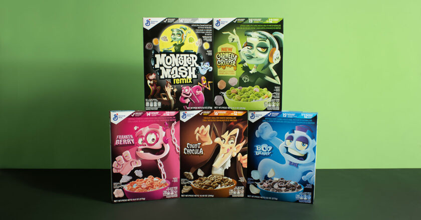 Monster Mash Remix, Carmella Creeper, Franken Berry, Count Chocula, and Boo Berry cereals