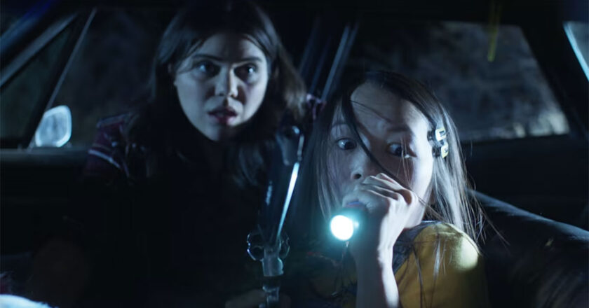 Brooke Markham and VyVy Nguyen in the front seat of a car in Shaky Shivers