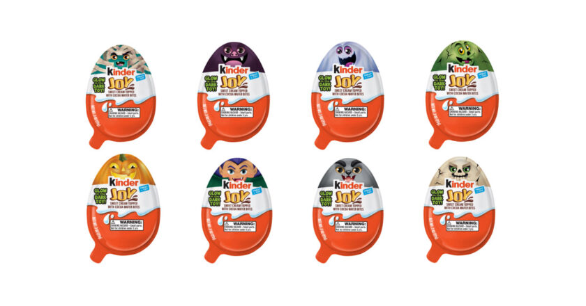 Eight different Halloween Kinder Joy eggs featuring a different monster on each package