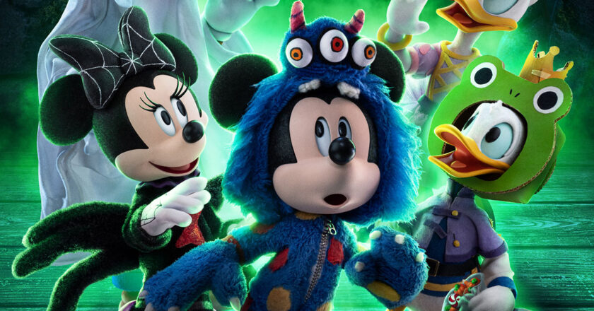 Mickey, Minnie, and Donald in the key art for Mickey and Friends Trick or Treats