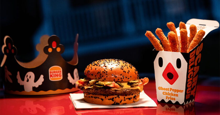 Burger King Ghost Pepper crown, Whopper, and Chicken Fries