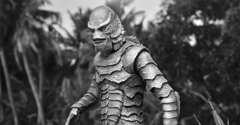 Black and white Ultimate Creature from the Black Lagoon figure