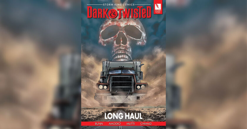 Dark & Twisted: Long Haul cover featuring a large skull above a semi truck driving down a dirt road