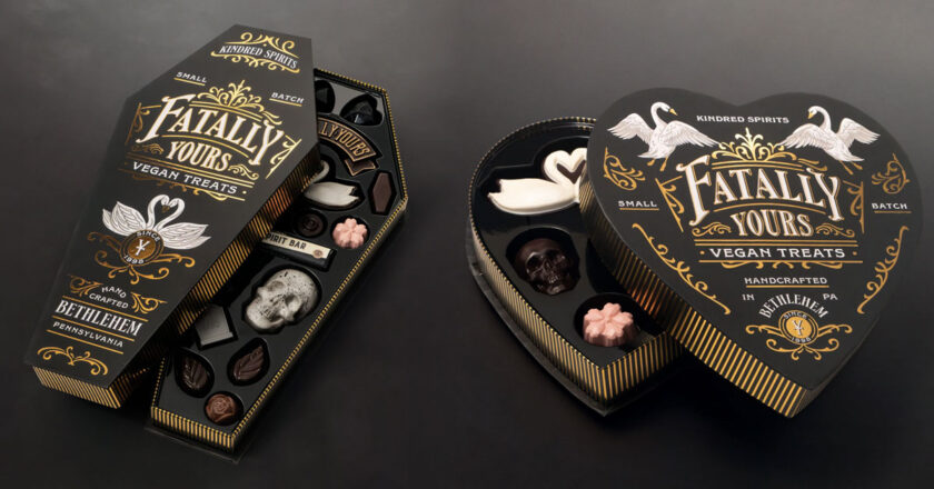 Vegan Treats Fatally Yours Coffin and Heart-Shaped candy boxes