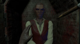 A player about to stake a vampire in a coffin in 'Silent Slayer: Vault of the Vampire'