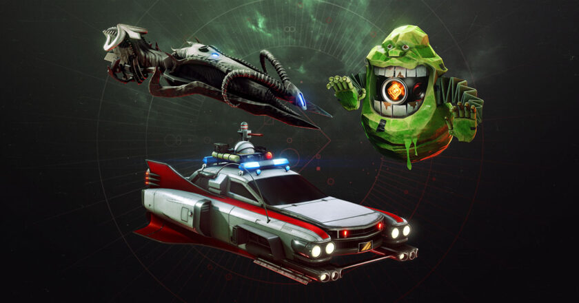 Slimer Exotic Ghost shell, a Garraka-inspired Exotic Sparrow, and an Ecto-1-themed Exotic ship