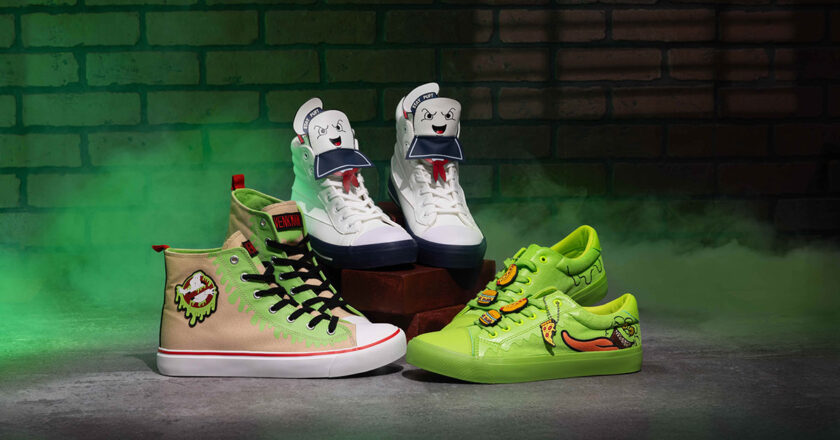 Ghostbusters uniform shoe, Slimer shoes, and Stay Puft Marshmallow Man shoes from Fun.com
