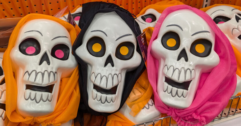 A trio of Halloween skeleton decorations from Target in 2024