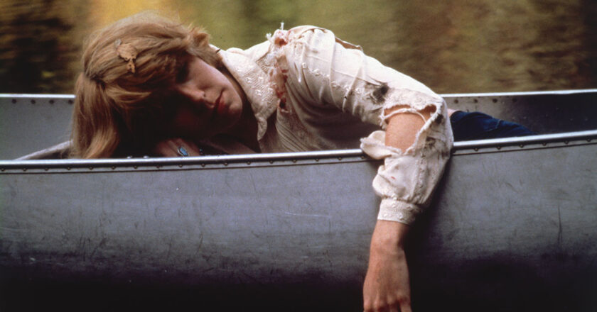 Alice lying in a boat in "Friday the 13th"