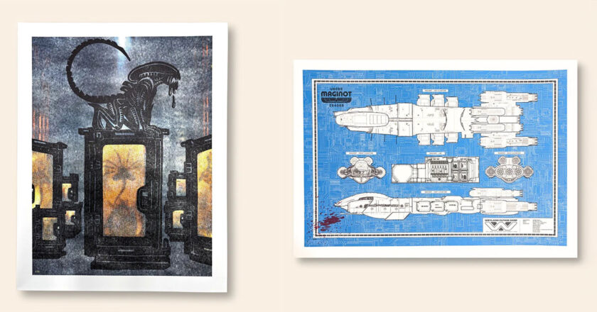 Alien: Earth "USCSS Maginot Blueprint" Letterpress Print and the Alien: Earth "The Crates" Letterpress Print