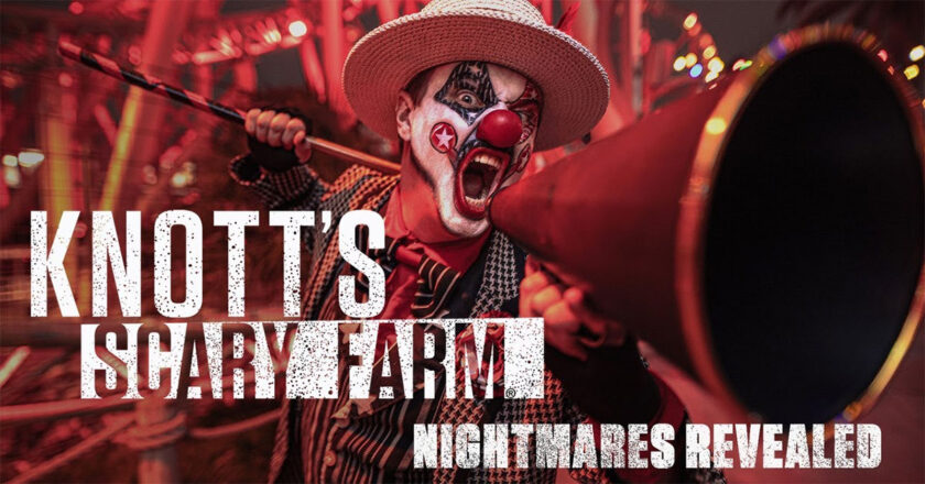 Knott's Scary Farm Nightmares Revealed key art featuring a clown barker