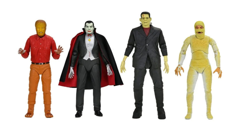 The Wolf Man, Dracula, Frankenstein's Monster, and Mummy Classic Movie Monster figures